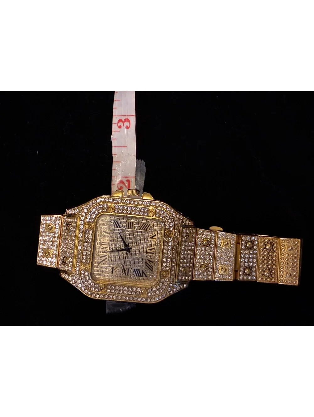 Gold-Tone Square Roman Numeral Bling Watch 8.5”